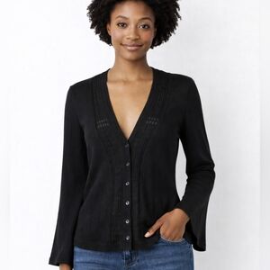 Talbots Petites Black Lightweight Bell Sleeve V-Neck Cardigan MP